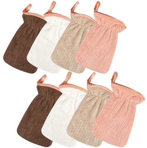 PHOGARY 8 Pack Microfiber Wash Mitts for Face Body, Soft Face Shower Bath Mitts Coral Fleece Washcloths, Reusable Makeup Remover Mitt, European Style Washcloth with Hanging Loop, Multicolor,7.8x 5.1in