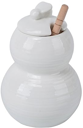SHOWERORO Contenitore Per in Ceramica Bianca Mestolo in Legno, Barattolo Per Alimenti Coperchio Antipolvere, Serbatoio Di Stoccaggio Per Tè, Zucchero e Spezie, Per Cucina