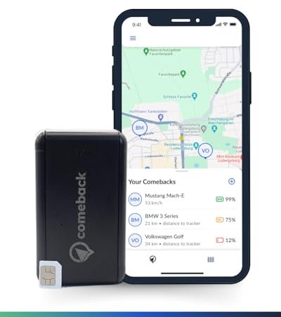 Comeback 4G GPS-Tracker Auto ohne ABO mit Simkarte, Live Tracking für Auto, Motorrad & Wohnmobil Magnetische und Montage Livetracking Android und IOS App Realtime Tracking und Geozaun, Peilsender