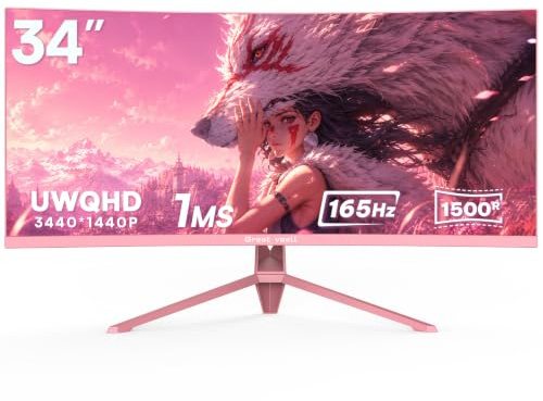 Great voell Monitor Gaming Curvo 34 Pulgadas 4K 165Hz 1500R HDR10 FreeSync 4000:1 Base Instalación Rápida Amplia Gama Colores