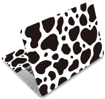 PLIGREAT Laptop Decal Sticker Skin Cover, Black White Cow Laptop Stickers Skins Decal Fits 12 13 13.3 14 15 Laptops Universal Removable Vinyl Notebook Art Protector Netbook PC Cover Decals