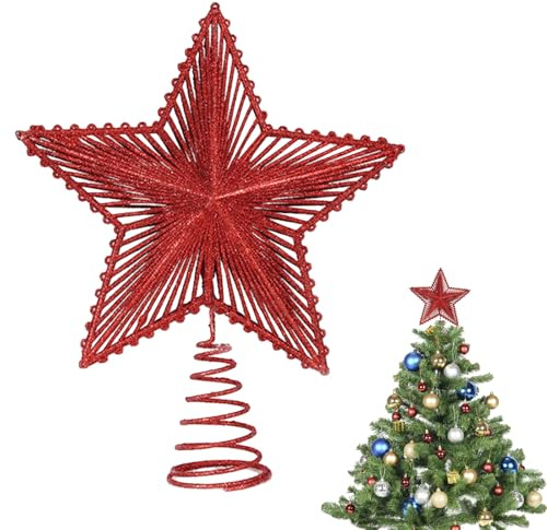 Weihnachtsbaumspitze, Christbaumspitze, Baumspitze Weihnachten, Aufstecker für Tannenbaum, Tannenbaumspitze, Weihnachtsbaum Stern, für Weihnachtsdeko, 23 x 20cm, Rot