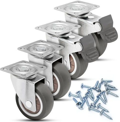 Yonality 4 pièces roulettes pour meubles, 50mm roulettes pivotantes 2 avec frein et 2 sans, 360 degrés roue de transport, protéger le sol, charge lourde pour usage intérieur et extérieur