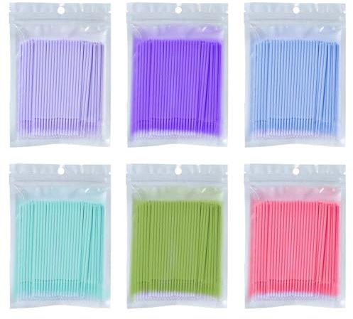 600 Pcs Micro Brushes, Micropore Brushes, Micro Applicator, Applicator Eyelash for Eyelashes Extensions 6 Color, for Makeup, Dental Care and More