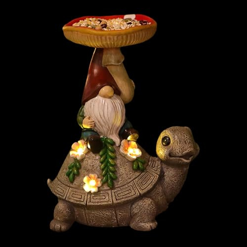 Lampe solaire d'extérieur – Statue de tortue 300 mA – 17 x 11 x 21 cm – Mangeoire à oiseaux en résine – Sculpture au design unique de sans visage | Lumière d'accentuation résistante aux