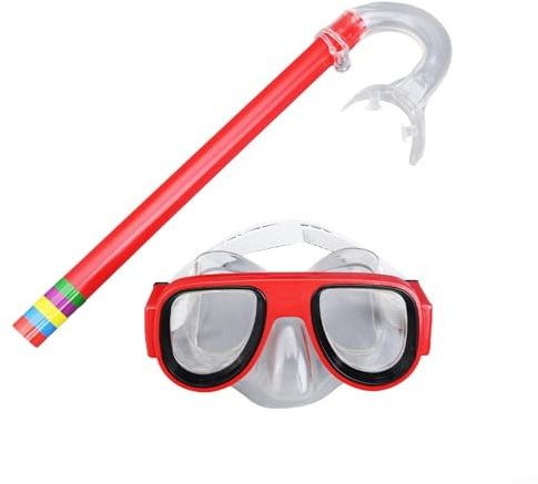 Yhenlovtt Lunettes de natation anti-buée pour enfants avec tuba sec pour garçons et filles, buse en silicone réglable pour la plongée et les sports sous-marins (rouge)