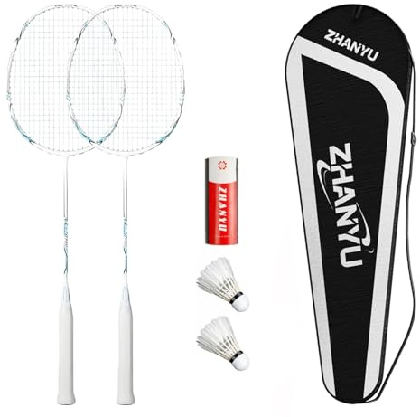 Badmintonschläger, Badmintonschläger-Set, leichter Angriffsschläger, 4U High-Poundage-Geschwindigkeit, mit 2 Schlägern, 2 Federbällen und Tragetasche, perfekt für Anfänger und Outdoor-Spiele