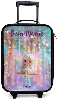 NoBoringSuitcases© Kinderkoffer Klein Personalisiert mit Name Rollkoffer | 48x31x19 cm - Kleiner Kinder Koffer mit LED Rollen Kindertrolley für Kind Fee - Schaukel