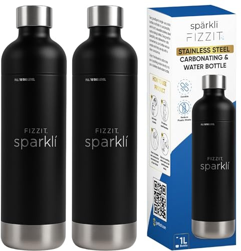 Fizzit Spärklï Carbonated Water Soda Maker with Stainless Steel Bottle Included,Dishwasher Safe (SSB-B-2PK-FBA)
