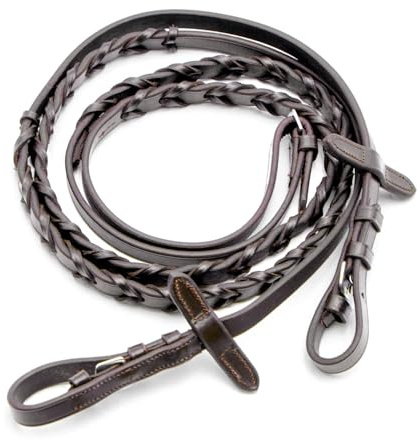 Jeffers Uniquely English Leather Laced Reins for Horses, Havana 54 - Adjustable Premium Reins for Equestrian Riding, Jumping, Saddle, Bridle, Training, English Horse Tack - Buckle Bit Ends