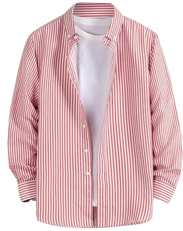 Camicia da uomo a maniche lunghe, in cotone a righe, per il tempo libero, estiva, vestibilità normale, con bottoni, con risvolto, elegante, hawai