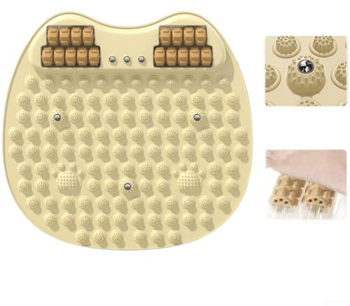 Alfombrilla de acupresión, 50 x 50 cm, almohadilla de masaje de pies TPE con zona de rodillo para reflexología y estimulación de puntos de presión (beige)