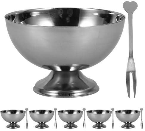 DOITOOL Lot de 6 coupes à dessert en acier inoxydable - Bols à glace ronds sur pied en métal, porte-fruits, récipient à bonbons 300 ml pour fêtes, vacances, coupes glacées yaourt