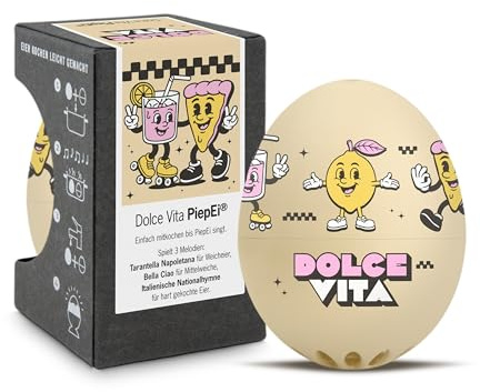 Dolce Vita PiepEi - Singende Eieruhr zum Mitkochen - Eierkocher | Zusammen mit den Eiern kochen: Spielt für weich, mittel & hart eine Melodie - Lustiger & funktionaler Eggtimer - Musik Kochei