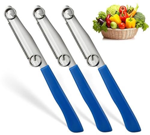 Kinesgsg 3 Pièces Couteaux de Découpe Rapide, 3 en 1 Couteau à Fruits de Printemps, Couteau à Éplucheur avec Ressort Amovible, Multifonctionnel 3 en 1 Couteaux à Fruits de Printemps, Gadget de Cuisine