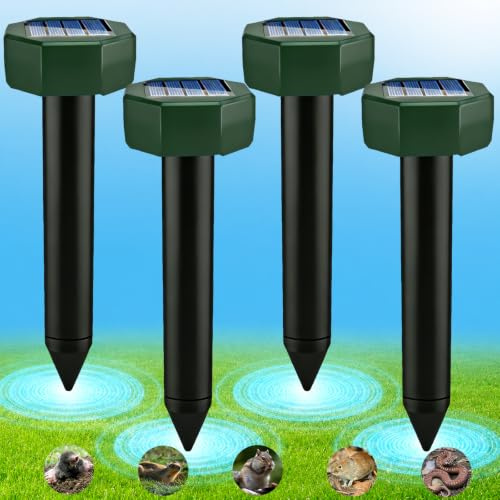 Anti Taupes Ultrasons, 4 Pièces Répulsif Taupes Ultrasons Solaire,Chasse Taupe Ultrason Solaire, Répulsif Serpent Ultrason, Répulsif Taupe, Chasse TaupeSolaire, Répulsif pour Anti Taupe