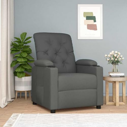 Goyphonic Relaxfåtölj, mörkgrått tyg med liggfunktion, stoppad fåtölj med justerbart ryggstöd, armstöd, stabil ram, perfekt för vardagsrum, sovrum, kontor eller lounge
