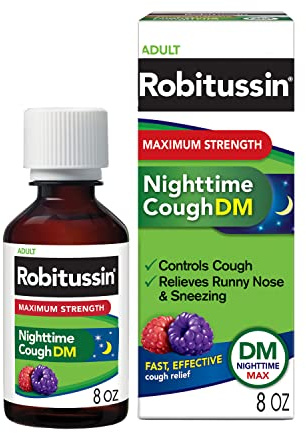 Robitussin Maximum Strength Nighttime Cough DM Max, Adult Formula, Berry Flavor - 8 Fl Oz Bottle