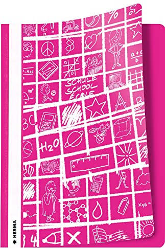 HERMA 19371 Schnellhefter A4 Schoolydoo Pink Rosa, 3 Stück, Sichthefter aus Kunststoff mit Beschriftungsstreifen & Metallheftzunge, stabiles Plastik Schnellhefter Set für Schule & Büro