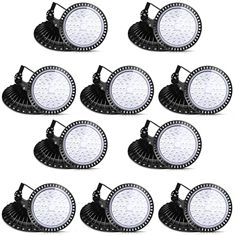 Viugreum 10 PACK UFO LED 200W, Foco LED de Exterior 200W, ​Lámpara de Alta Bahía 20000LM, Blanco Frío 6500K, Lámpara Industrial IP65 Impermeable,Campana Led Industrial para Garaje/Fábrica/Taller