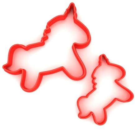 Juego de 2 cortadores de galletas y fondant de unicornio de 5 cm + 8 cm