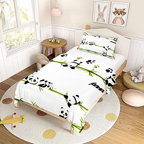 Morbuy Set di Biancheria da Letto in Microfibra, Motivo Panda del Fumetto, per Letto Singolo - Morbido Traspirante Copripiumino 140x200cm + 1 Federa 50x75cm