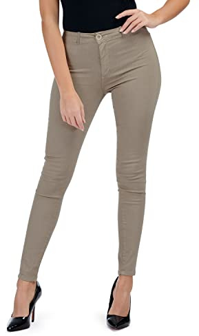Jeggings Taille Haute Femme, Jean Confortable en Coton Ultra Stretch, Coupe Skinny - Made in Italy (M, Beige)