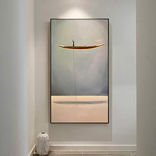 Bilder Poster Kunstdrucke Gemälde Chinesischen Stil Gold Boot Leinwand Poster Naturlandschaft Abstrakte Malerei Druck Wandkunst Bilder Für Wohnzimmer Dekor Für Raumästhetik 60X105Cm
