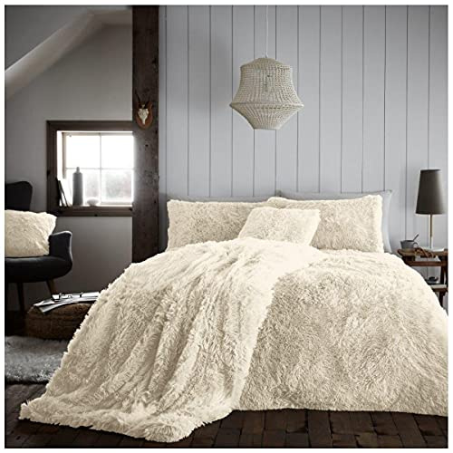 GC GAVENO CAVAILIA Sherpa Hug and Snug Teddy Fleece Duvet Set, Thermal Warm Fuzzy Teddy Bear Bedding, Extra Fluffy & Shaggy Single Quilt Covers Bedset With Pillowcase, Cream