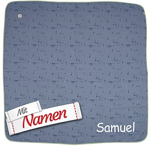 Sterntaler Musselin Emmis Garden Schmusedecke mit Namen Bestickt, Kinderdecke Babydecke Kuscheldecke für Jungen und Mädchen, 120 x 120