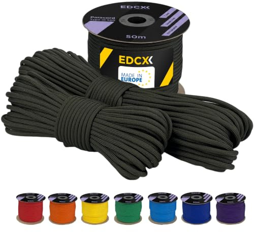 EdcX 4 mm Polyester Paracord 550 25+ Farben (15, 30 und 50 m) – Typ III, 100% Nylonseil, 7 Litzen Seil, 4mm Nylonseil in vielen Farben | Solid Colors