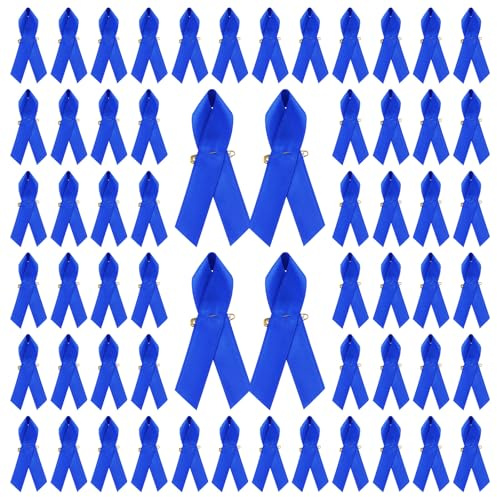 WANDIC 200 Stück blaue Satinnadeln für Darmkrebs, Prostatakrebs, blaue Brosche mit Sicherheitsnadeln für Männer oder Frauen, 7,5 cm