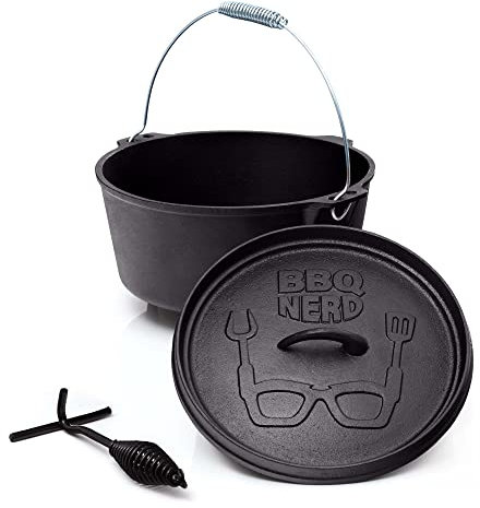 BBQ-Nerd© Dutch Oven « Starter » 3,1 l avec pieds | déjà brûlé Preseasoned Marmite en fonte avec couvercle Brûleur avec couvercle Marmite ignifuge et camping