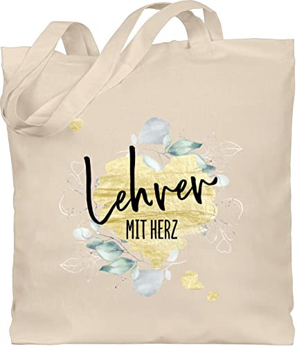 Baumwolltasche - Taschen - Lehrer mit Herz - Unisize - Naturweiß - schule geschenk tasche lehrer-tasche teacher danke stoffbeutel geschenke für angehende beutel lehrerin referendariat bester