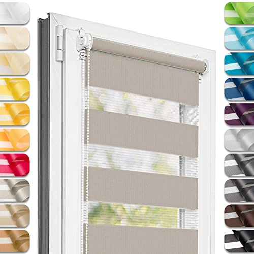 Estika Doppelrollo Klemmfix ohne Bohren - 70 cm x 120 cm - Grau-braun - 27 Stofffarben, Tag und Nacht Duo Rollo, Rollos für Fenster ohne Bohren, Fenster Sichtschutz (70 cm Stoffbreite)
