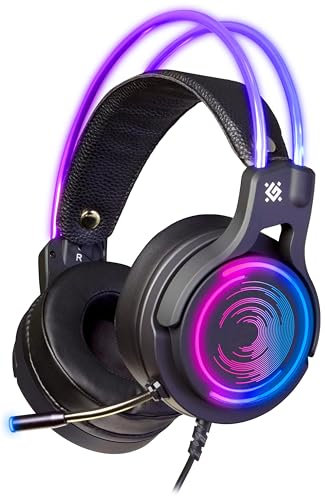 Defender® Gaming Headset, 7.1 Surround Sound, Gaming Kopfhörer PC mit Kabel für PS4, Laptop, Over-Ear-Kopfhörer mit Noise-Cancelling-Mikrofon, Headset Mit Mikrofon, LED-Licht, Schwarz