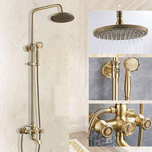 CAZARU Duscharmaturen mit Retro-Duschsystem - Antik-Duschsäule inklusive Handbrause/Regendusche - Set Messingbrause