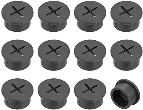 sourcing map Cable Hole Cover, 12Pcs 25mm/3/4 Inch Rubber Desk Cable Wire Cord Grommet Hole Cover for Office Computer Desk Wire Organizer, Black