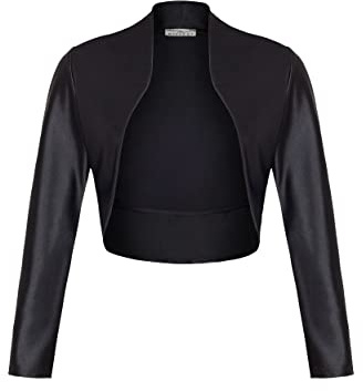 Danaest 709 Bolero a manica lunga da donna, in raso, coprispalle, per feste e occasioni speciali, Nero , S