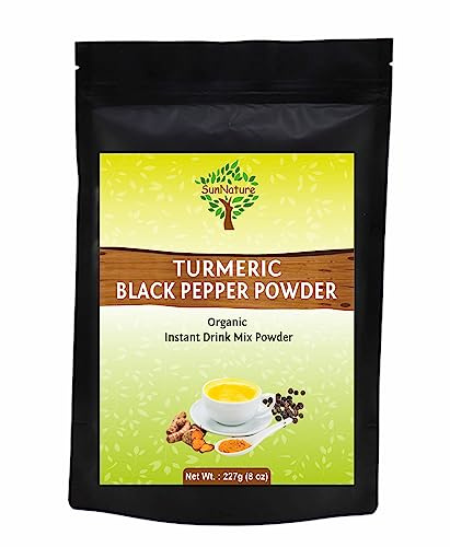 SunNature Turmeric Curcumin (Haldi) with Black Pepper Powder 227g (8 Oz) | Organic Instant Drink Mix | Natural Supplement Herbal Detox Tea | Golden Milk | Haldi Doodh Health Drink