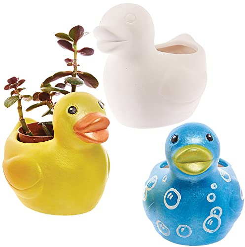 Baker Ross FX570 Duck Ceramic Flowerpots - Box of 2, Paint Your Own Plant Pot