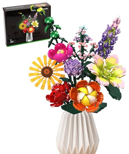 Bouquet de Fleur Plantes Construction, 861 PCS Eternal Flowers Botanical Collection, Cadeau Saint Valentin d'anniversaire Fête des Mères pour Adultes et Enfants Filles Femmes