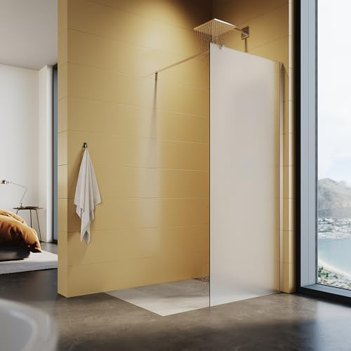 Walkin Duschwand 90x200cm Vollsatiniert,8mm Nano ESG-Glas,mit Stützstange | Edelstahl 100cm Stabilisierungsstang großzügiger Einstiegsbereich beidseitig montierbar Barrierefreier Zugang Badinstallation