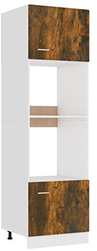 Tidyard Armoire à Micro-Ondes Armoire de Rangement de Cuisine à 4 étagères Meubles de Cuisine Étagère à Four à Micro-Ondes Chêne fumé 60x57x207 cm Aggloméré