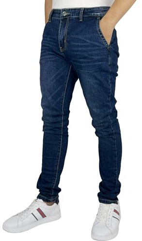 Gandy Pantalon, Jean 5 Poches pour Homme, Jambe Droite Extensible, Taille Haute, Coupe Slim, LS773, Bleu, 42