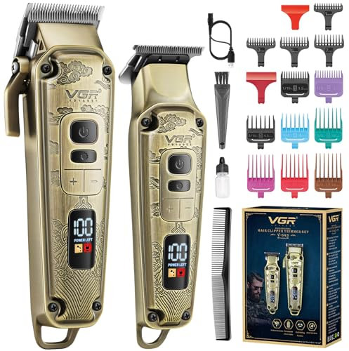 VGR Tagliacapelli da uomo, tagliacapelli professionale a T e tagliacapelli da barbiere senza fili, con display a LED, kit di toelettatura ricaricabile