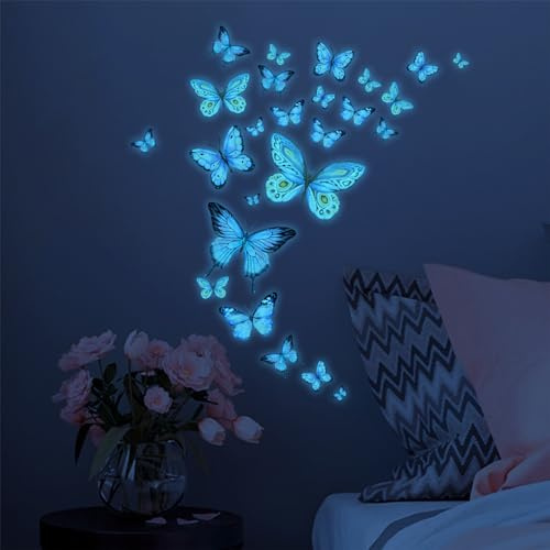 ALEGRE® Wandtattoo Schmetterlinge Leuchtend, Schmetterling Deko Wandsticker | 25 Stück Wandtattoo Leuchtend Schmetterling Wandaufkleber, Luminous Schmetterlinge Sticker für Schlafzimmer Kinderzimmer
