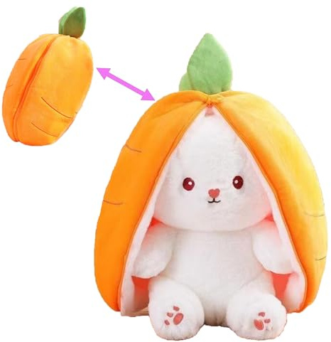 Irunfast 32CM Easter Bunny Plush Toy, Reversible Bunny Carrot Plushie Toy with Zipper, Soft Easters Carrot Bunnys Stuffed Animal Toys, Easter Bunnys Teddy Toys for Festive Decoration for Kids