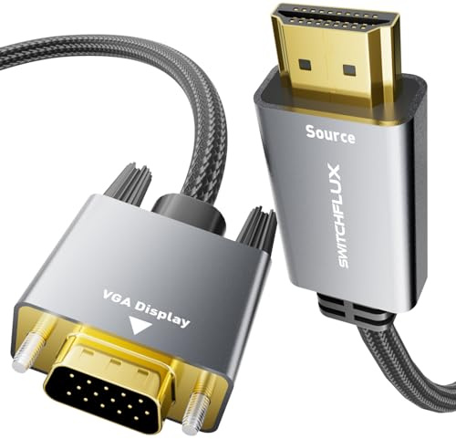 Cavo adattatore da HDMI a VGA, 3 m, custodia in metallo, cavo in nylon, 1080p a 60Hz HDMI maschio a VGA maschio, cavo intrecciato unidirezionale per computer, laptop, monitor, Roku, Xbox, scheda