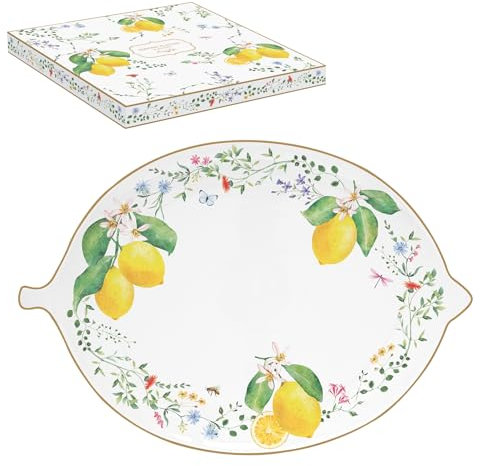 COFFRET PLAT FORME CITRON 30X21,5CM EN PORCELAINE FLEURS ET CITRONS